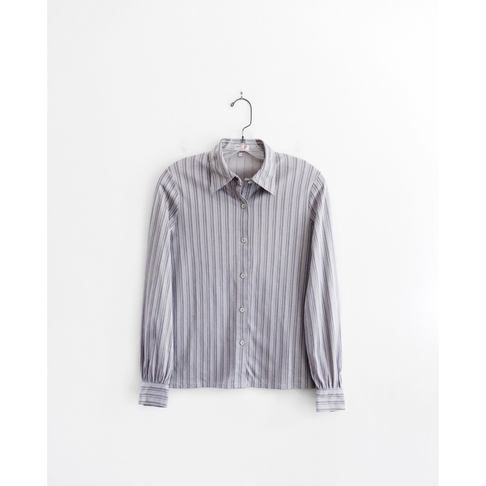 Vtg Rodier Grey Black Pinstripe Long Sleeve Top 8